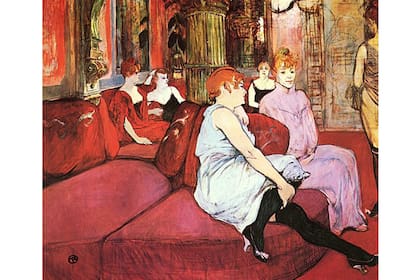 "Salon de la rue des moulins", de Henri de Toulouse Lautrec, 1894, se encuentra en el museo Toulouse Lautrec de Albi. Pintor de la noche de fines del siglo XIX, aquí capta una escena del trabajo de las prostitutas en un burdel de la calle Des Moulins en el que podía pasar semanas enteras