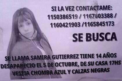Samira Salomé Gutiérrez tiene 14 años, desapareció el 5 de octubre