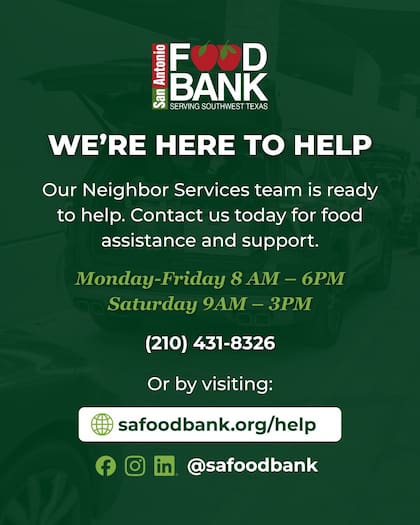 San Antonio Food Bank compartió su información de contacto para ayudar a quienes necesiten comida (Faceboook/San Antonio Food Bank)