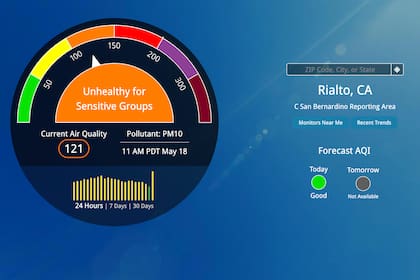 San Bernardino presentó el registro más alto de California con un AQI asociado a partículas PM10