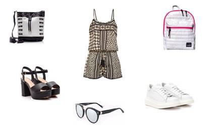 Sandalias (Via Uno, $2499 ) Bandolera (Square, $3098) Anteojos (Absurda) Mono (Bendito Pie, $1280) Zapatillas (Sofia de Grecia, $1830) Mochila (Vayate)