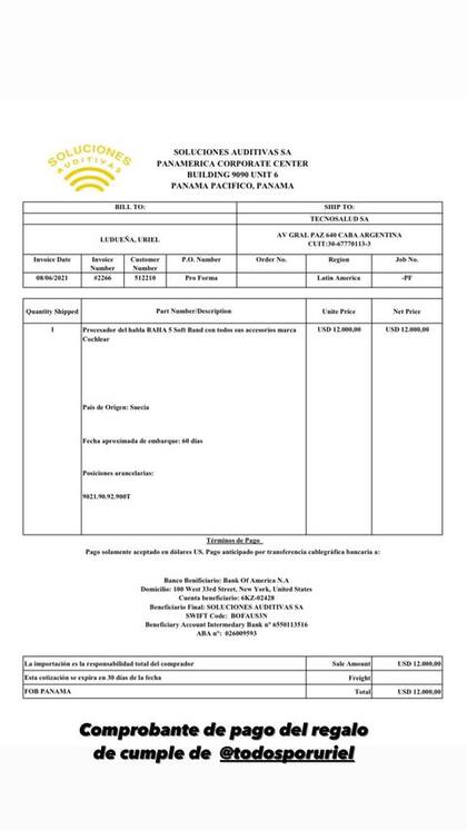 Santi Maratea compartió el recibo del dispositivo auditivo comprado para Uriel