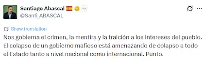Santiago Abascal criticó al Gobierno de Pedro Sánchez tras el accidente de trenes (X: @Santi_ABASCAL)