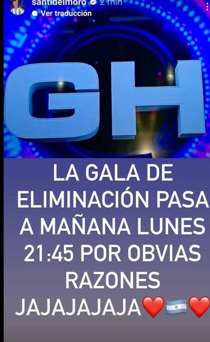Santiago Del Moro anunció la postergación de la Gala de Eliminación de Gran Hermano