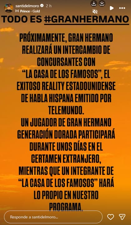Santiago del Moro confirmó el intercambio entre Gran Hermano y La casa de los famosos