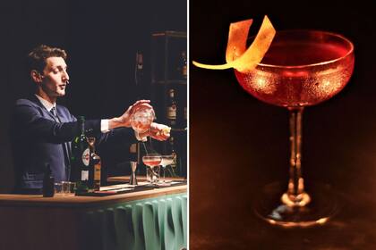 Santiago Elkin en plena elaboración de Fuego, el trago ganador de la competencia Bacardí Legacy.