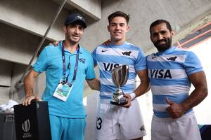 Santiago Gómez Cora, Marcos Moneta y Gastón Revol, después de obtener el quinto puesto en Toulouse