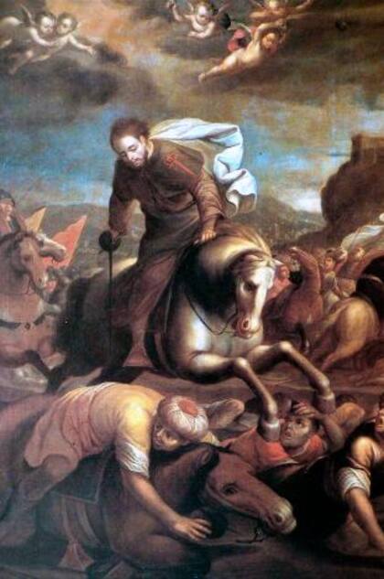 Santiago, patrono de España de Gregorio Vásquez de Arce y Ceballo retrata una particular escena de ángeles lanzando rocas desde el cielo que algunos interpretan como asteroides.