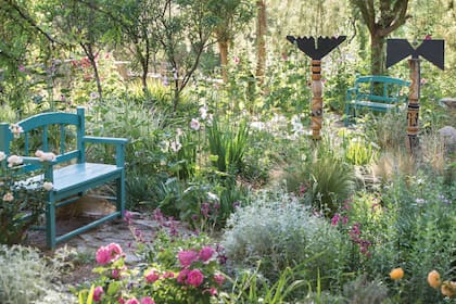 En el sector de plantas que se van asilvestrando se ven rosas, tulbagias, alteas, santolinas, que dominan con naturalidad y gracia.