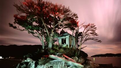 Santuario Benten. Situado en una pequeña isla en la bahía de Otsuchi, fue golpeado por el tsunami de Japón de 2011 y cubierto completamente por las olas, pero extrañamente no fue destruido. Esta imagen fue tomada en junio 2014