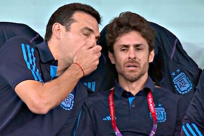 Scaloni y Aimar, en el banco de suplentes de la Selección Argentina; una explosión anímica