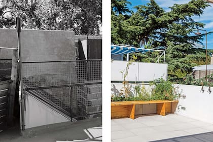 ANTES: Un espacio desangelado, sin lugares para estar. DESPUÉS: Se creó un solárium para el relax con bancos de paraíso y ducha.