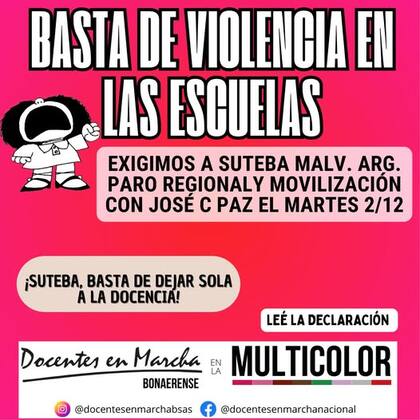 Se convocó a una marcha en reclamo por el ataque a los maestros