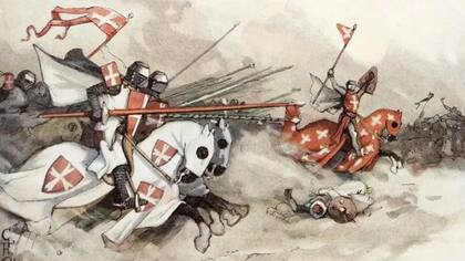 Se cree que algunos ingleses en las Cruzadas llevaban una cruz blanca sobre un fondo rojo, similar a la que llevaban estos Caballeros Hospitalarios.