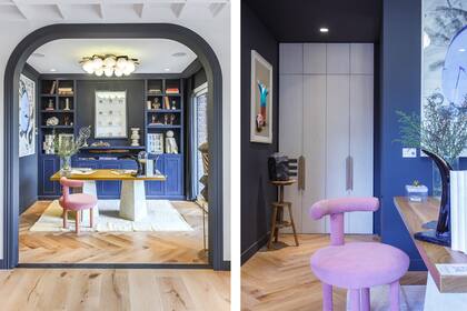 Se eligió el azul noche para las paredes por su afinidad con el negro en este lugar de reflexión y creación.