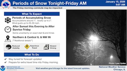 Se espera otra ronda de acumulación de nieve en la noche del jueves; las cantidades variarán según la zona, aunque generalmente deberían estar entre dos y cinco centímetros