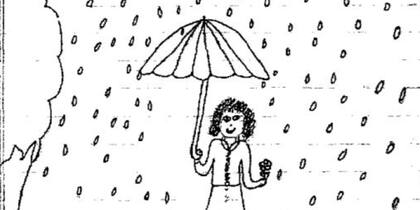 Se espera que el sujeto dibuje una persona de su mismo sexo, con paraguas y bajo las gotas de agua