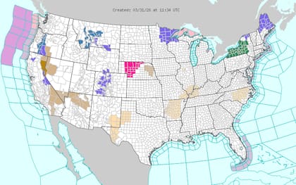 Se esperan acumulaciones ligeras de nieve en la Sierra Nevada y las Montañas Rocosas del norte