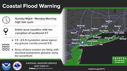 Se esperan inundaciones generalizadas moderadas, con posibles impactos locales importantes durante la mañana de este lunes