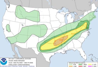 Se esperan tormentas severas con tornados en la región de Ark-La-Tex y oeste de Tennessee