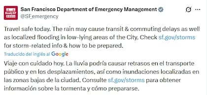 Se esperan vientos racheados y lluvias intensas hoy en San Francisco