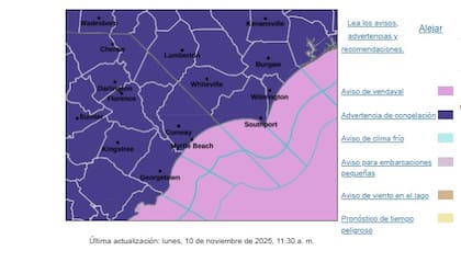Se esperan zonas con grados bajo cero en Carolina del Norte (Captura/NWS)
