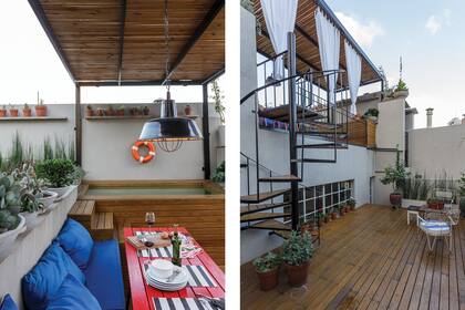 DESPUÉS: Se rediseñó la terraza existente incorporando un deck de madera. La ventana de hierro comunica visualmente con la cocina.