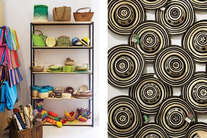 Si se usan muebles de exhibicin ligeros para poner la belleza y la hechura de cada objeto al frente, tambin se trabaja en las composiciones, como la de estos tradicionales sombreros "vueltiaos".