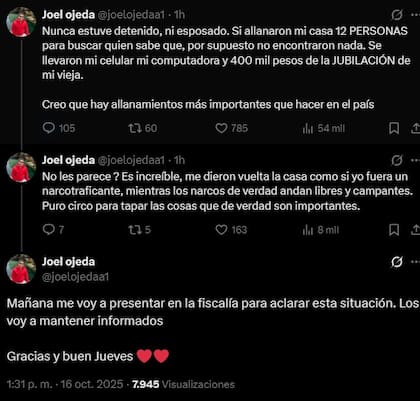 “Se llevaron mi celular, mi computadora y 400 mil pesos” (X: @joelojedaa1)