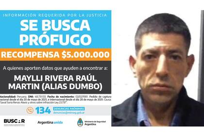 Se mantiene la recompensa de $5.000.000 por información acerca de Raúl Martín Maylli Rivera, alias "Dumbo"