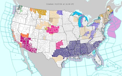 Se mantienen vigentes alertas por heladas desde Texas hasta las Carolinas, con sensaciones térmicas que caerán por debajo de los 0°C (32°F)
