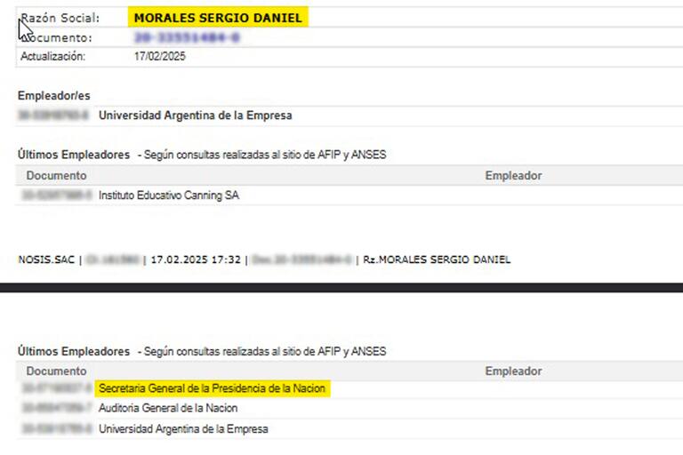 Se observa un alta ante AFIP y Anses de Secretaría General de Presidencia.
