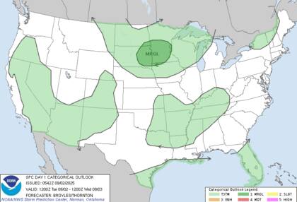 Se podrían formar tormentas eléctricas severas en el norte de las Planicies y valle superior del Mississippi