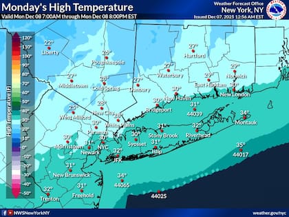 Se prevé que el próximo lunes, Nueva York esté con temperaturas por debajo de los niveles de congelación