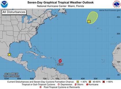 Se prevé que Jerry pase al noreste de las Islas de Sotavento con un riesgo bajo de vientos sostenidos para las islas, aunque las precipitaciones podrían causar inundaciones repentinas en las Islas Vírgenes Británicas, las Islas Vírgenes de EE.UU. y el Caribe oriental