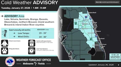 Se prevé que las temperaturas alcancen los 29 °F (-1,6°C) en zonas como Lake, Volusia, Seminole, Orange y Osceola