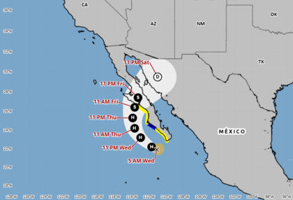 Se prevé que Lorena alcance su pico de intensidad el jueves por la madrugada con vientos de 100 mph (161 km/h)