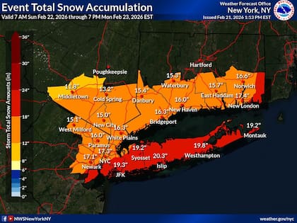 Se prevén entre 16 y 24 pulgadas de nieve en la región Triestatal, el área metropolitana de Nueva York y Nueva Jersey