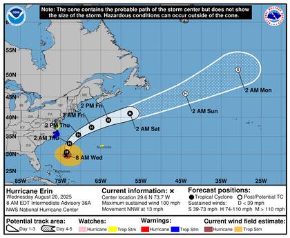 Se pronostica un fuerte oleaje con olas que irán en aumento: de 5-9 pies (1,5-2,7 m) el miércoles a picos de 9-13 pies (2,7-4 m) el jueves, lo que provocará una significativa erosión de dunas y daños en las playas, especialmente en Rockaway