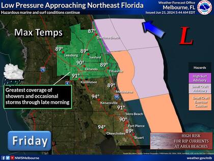 Se pronostican períodos de fuertes lluvias especialmente al norte de Cabo Cañaveral