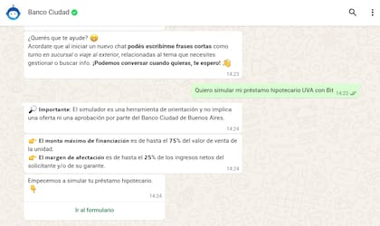 Se puede simular el crédito a través de WhatsApp