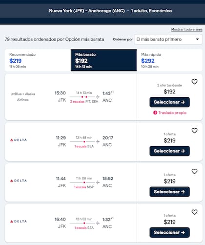 Se pueden conseguir vuelos de Nueva York a Alaska por US$219