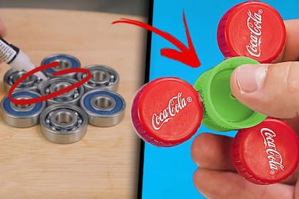 Se pueden hacer dos versiones caseras del famoso fidget spinner: con rodamientos o con tapas de gaseosa