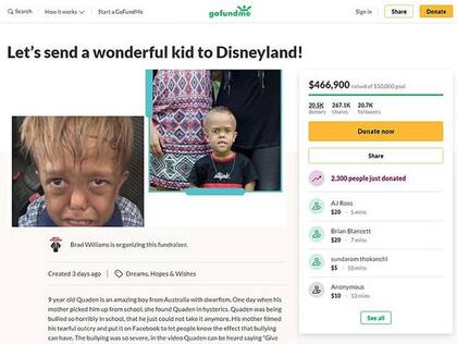 Se recaudaron más de 355 mil euros para que el niño viaje con su familia a Disney. Fuente: GOFUNDME