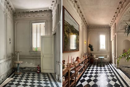 Se recuperaron los pisos "damero" originales y el hall recibidor adquirió luminosidad en la restauración y pintura de las paredes donde las molduras y bajorrelieves geométricos ganan protagonismo.