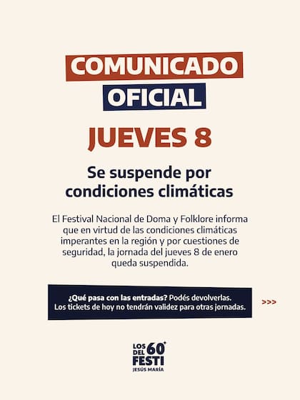 Se suspendió la primera fecha del Festival Jesús María 2026 por mal tiempo