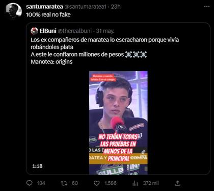 Se viralizó una entrevista donde Maratea confirmó que le robó a sus compañeros del colegio (Foto: Captura de Twitter)
