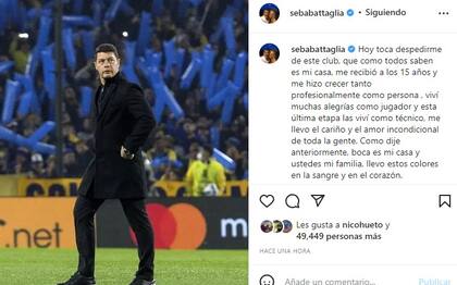 Sebastián Battaglia se fue de Boca tranquilo con él mismo, aunque con frustración por un "trabajo que no le dejaron continuar"