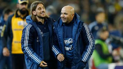 Sebastián Beccacece y Jorge Sampaoli, en la selección