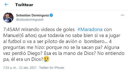 Sebastián Domínguez contó qué le preguntó su hijo sobre Maradona